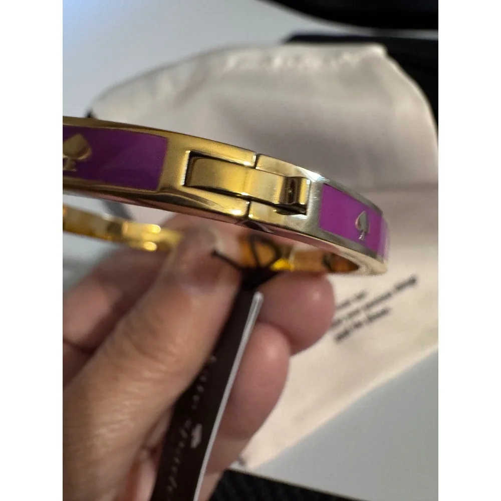 Kate Spade Spot the Spade Enamel Bangle Bracelet Candied Plum Purple Gold KJ727 - Picture 3 of 6